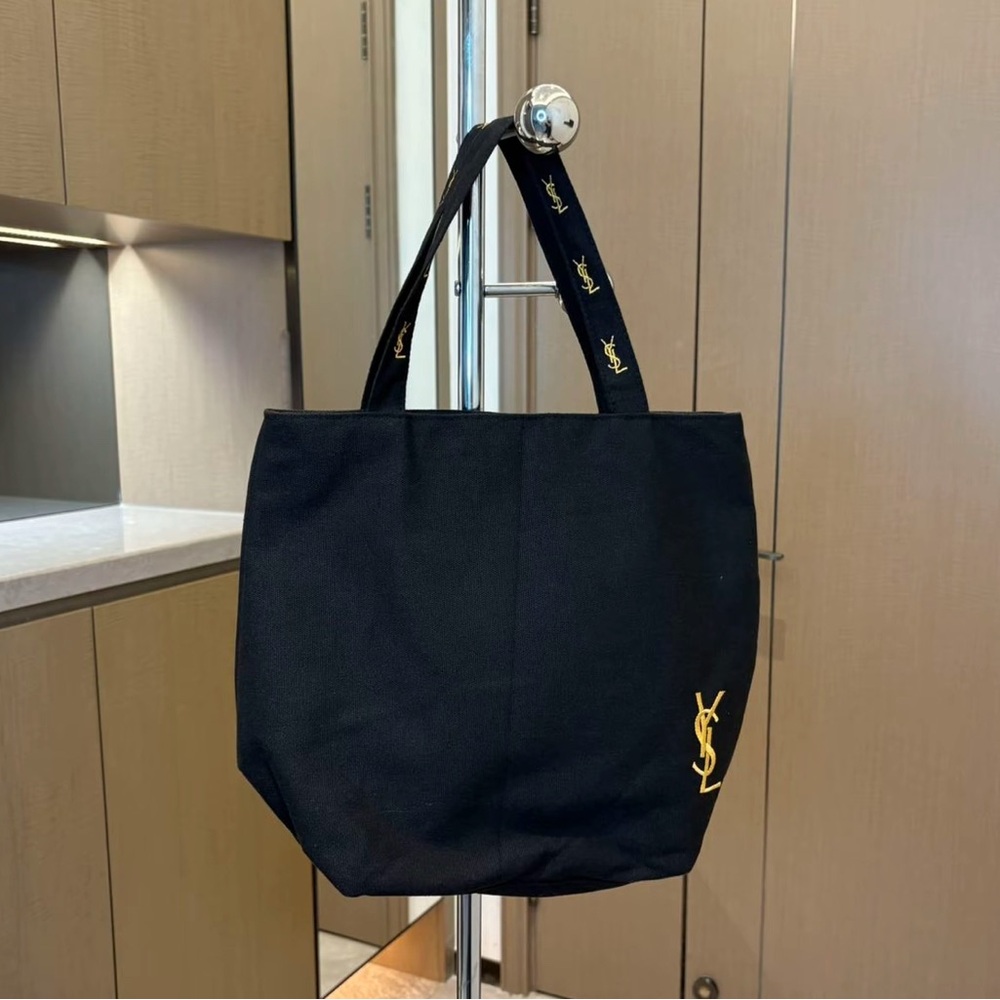 New! GWP Yves Saint Laurent YSL Black & Gold Embroidery Canvas Tote Bag